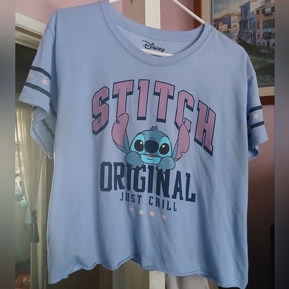 Disney Stitch Blue Womens CropTop T-Shirt